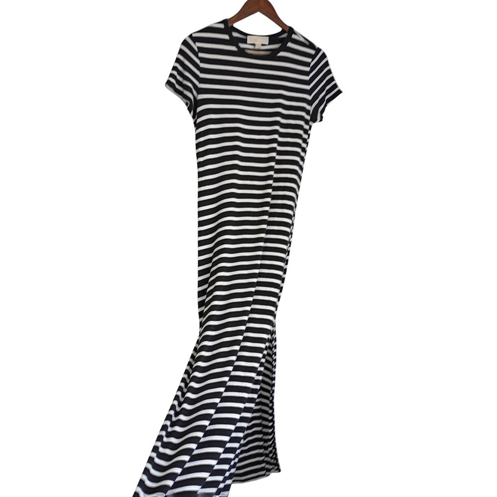 Michael Kors Nautical Black White‎ Cotton Striped Short Slve Maxi Dress Fits S/M - Picture 2 of 13